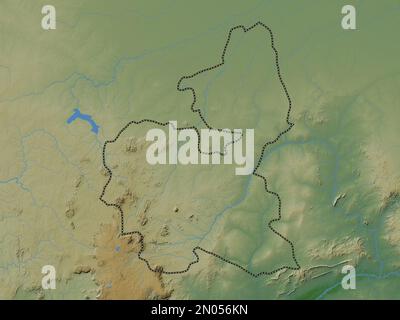 Bauchi, Staat Nigeria. Farbige Höhenkarte mit Seen und Flüssen Stockfoto