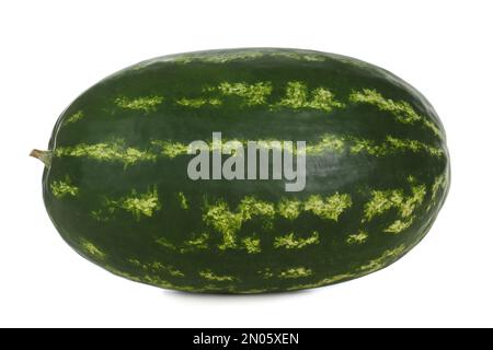 Köstliche reife lange Wassermelone, isoliert auf Weiß Stockfoto