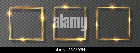 Elegante, glänzende goldene Rahmen. Dekorative abstrakte Ränder auf transparentem Hintergrund. Alte Ränder aus Gold. Vektordarstellung. Stock Vektor