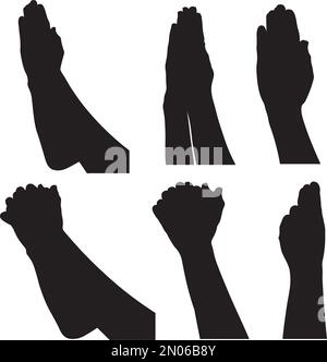 Collage verschiedener Gebetshandsilhouetten, isoliert auf Weiß Stock Vektor