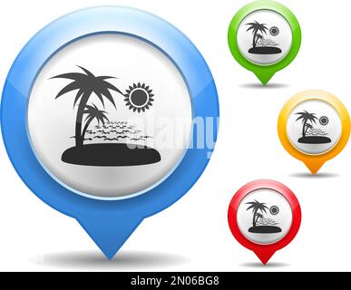 Kartenmarkierung mit Strandsymbol, Vektor EPS10-Abbildung Stock Vektor