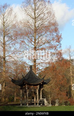 Orientalische Pagode in Wisley RHS Gardens Surrey England Stockfoto