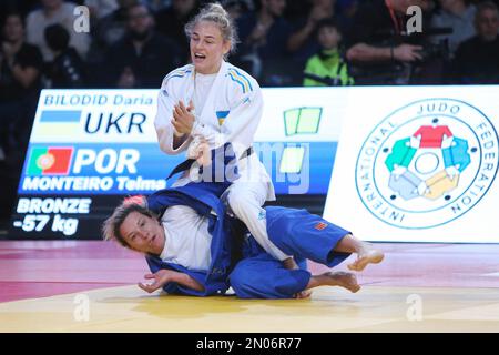 Daria Bilodid aus der Ukraine und Telma Monteiro aus Portugal, Women's -57kg während des Judo Paris Grand Slam 2023 am 4. Februar 2023 in der Accor Arena in Paris, Frankreich - Foto: Laurent Lairys/DPPI/LiveMedia Stockfoto