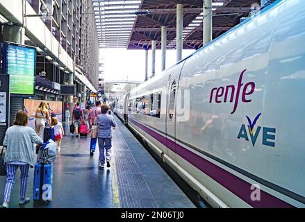 Ave-Zug am Bahnhof Atocha, Madrid, Spanien, Europa Stockfoto