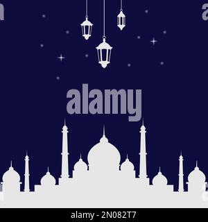 Grußkarten und Einladungen mit Moschee-Silhouetten und wunderschönen Laternen im ramadan-Karäm-Vektordesign Stock Vektor