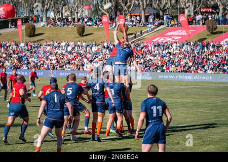 Madrid, Madrid, Spanien. 5. Februar 2023. Joshua Peters (Spanien) in Aktion während des Rugby-Spiels zwischen Nationalmannschaften Spaniens und der Niederlande, das am Sonntag, den 05. Februar 2023 in Madrid, Spanien, im Estadio Nacional gefeiert wurde. Gültig für die Rugby-Europameisterschaft (Abbild: © Alberto Gardin/ZUMA Press Wire) REDAKTIONELLER GEBRAUCH! Nicht für den kommerziellen GEBRAUCH! Stockfoto