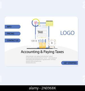 Online-Landing-Page für Buchhaltung und Steuerzahlung. Vector-Finanzgeschäft online, Konzept des Service für die Finanzarbeit Illustration Stock Vektor