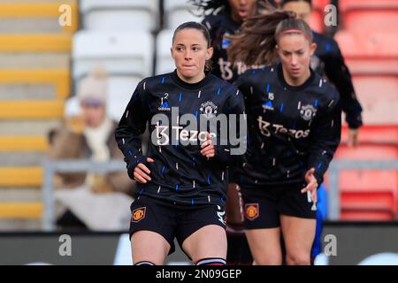 Ona Batlle #2 von Manchester United wärmt sich für das FA Women's Super League-Spiel Manchester United Women vs Everton Women im Leigh Sports Village, Leigh, Großbritannien, 5. Februar 2023 (Foto von Conor Molloy/News Images) in Leigh, Großbritannien, am 2./5. Februar 2023 auf. (Foto von Conor Molloy/News Images/Sipa USA) Stockfoto