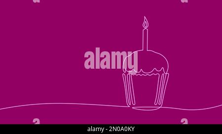 Einzeiliger kontinuierlicher Geburtstagskuchen mit Kerzensymbol. Silhouette von Dessert Café Restaurant Holiday Muffin. Digital, weiß, einzeilig Stock Vektor