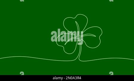 Eine Zeile durchgehende Lucky Four hinterlässt Klee-Symbol-Konzept. Silhouette des St. Patrick's Day, viel Glück Tradition. Digitale weiße Skizze mit einer Linie Stock Vektor