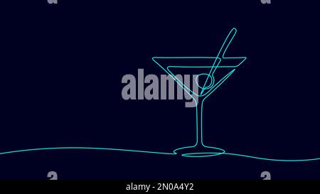 Durchgehendes Cocktail-Wein-Glas-Symbolkonzept mit einer Linie. Silhouette des alkoholischen Getränks Wermutoliv. Digitaler weißer Zeichenvektor für eine Linie Stock Vektor