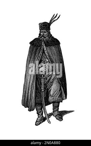 Gravur aus dem 19. Jahrhundert, die Teilnehmer des Dreißigjährigen Krieges darstellt, der von 1618 bis 1648 stattfand. Kroatischer General. Abbildung veröffentlicht i Stockfoto