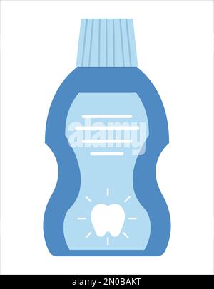 Flasche mit Mundspülsymbol isoliert auf weißem Hintergrund. Vektorzahnpflegewerkzeug. Element zum Reinigen der Zähne. Darstellung zahnärztlicher Geräte. Zahnarzt Stock Vektor