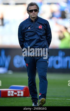 Rom, Italia. 05. Februar 2023. Fabien Galthie Cheftrainer von Frankreich während des sechs-Nationen-Rugby-Spiels zwischen Italien und Frankreich im Stadio Olimpico in Rom am 5. Februar 2023. Foto: Antonietta Baldassarre/Insidefoto Credit: Insidefoto di andrea staccioli/Alamy Live News Stockfoto