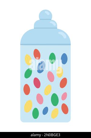 Vector Jelly Beans in Glasgefäß. Süße lustige Dessertillustration für Karte, Poster, Druckdesign. Helles Feiertags- oder Geburtstagskonzept für isolierte Kinder Stock Vektor