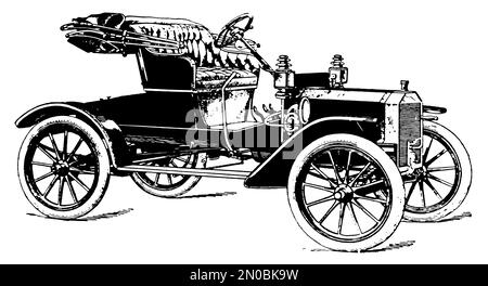 Stich eines frühen dampfbetriebenen Automobils aus dem 19. Jahrhundert aus dem Systematischen Bilder-Atlas zum Konversations-Lexikon (Brockhaus, Leipzig, 1844). Stockfoto