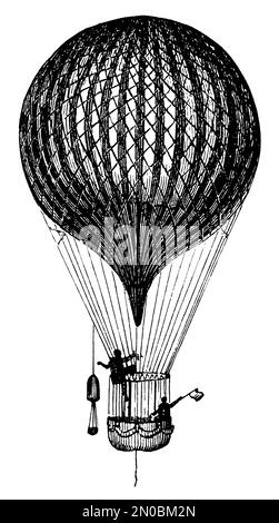 Stich eines frühen Heißluftballons aus Johann Georg Hecks Systematischer Bilder-Atlas zum Konversations-Lexikon, Brockhaus, Leipzig. Stockfoto