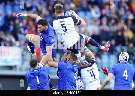 Rom, Italien. 5. |Feb 2023. Federico Ruzza von Italien während des Guinness Six Nations-Spiels zwischen Italien und Frankreich am 5. Februar 2023 im Stadio Olimpico, Rom, Italien. Kredit: Giuseppe Maffia/Alamy Live News Stockfoto