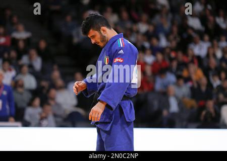 Lorenzo Parodi (ITA) verlor gegen Tato Grigalashvili (GEO) während des International Judo Paris Grand Slam 2023 (IJF) am 5. Februar 2023 in der Accor Arena in Paris, Frankreich - Foto Stephane Allaman/DPPI Stockfoto