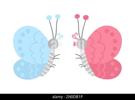 Vektor niedliche Schmetterlinge. Illustration eines liebevollen Paares. Liebesbeziehung oder Familienkonzept. Romantische Insekten isoliert auf weißem Hintergrund. Komischer Va Stock Vektor