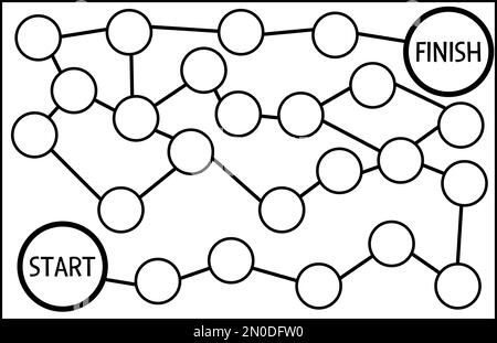 Vorlage für Vektor-Boardgame. Leeres Schwarz-Weiß-Brettspiel isoliert auf weißem Hintergrund. Ausdruckbare pädagogische Aktivität im Vorschulalter oder Beispiel für ein Arbeitsblatt Stock Vektor