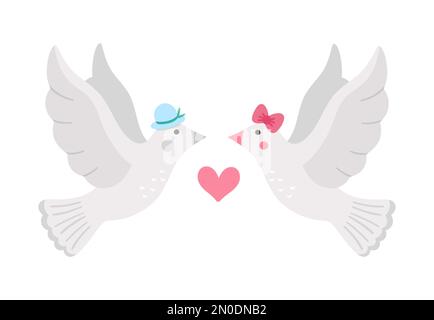 Süße Vektortauben-Paar. Illustration eines liebevollen Paares. Liebesbeziehung oder Familienkonzept. Romantische Vögel isoliert auf weißem Hintergrund. Lustiger Valentinstag“ Stock Vektor