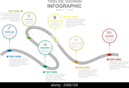 Infografik für Geschäftsvorlage. Modernes Zeitliniendiagramm mit Präsentation des Fahrtenkonzepts. Stock Vektor