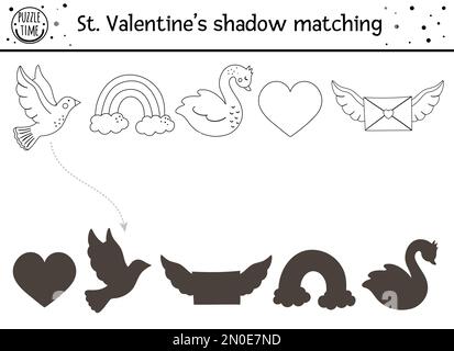 Farblich abgestimmte Aktivität zum valentinstag für Kinder. Lustiges Puzzle mit niedlichen Weihnachtssymbolen. Informatives Leitspiel mit Stock Vektor