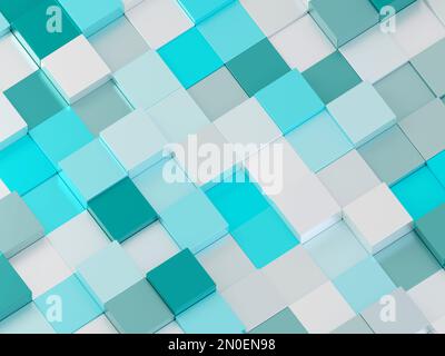 abstrakter blauer 3D-Hintergrund mit farbenfrohen Würfeln als Hintergrundbild Stockfoto