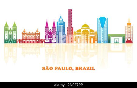 Farbenfrohes Skyline-Panorama der Stadt Sao Paulo, Brasilien - Vektordarstellung Stock Vektor