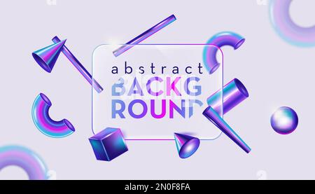 3D Abstrakter minimaler dekorativer Hintergrund mit geometrischen Elementen in Neonfarben. Vektor-realistische Darstellung Stock Vektor