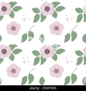 Pastellfarbenes, pinkgrünes, nahtloses Blumenmuster mit blühenden Frühlingsblumen. Vektordarstellung im handgezeichneten flachen Stil Stock Vektor