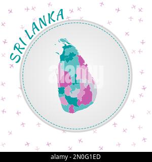 Sri Lanka Kartendesign. Landkarte mit Regionen in Smaragd-Amethyst-Farbpalette. Stock Vektor