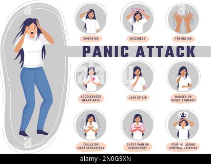 Infografik zu Panikattacken. Medizinische Symptome der Angst Angstproblem jüngste Vektor medizinische Poster Vorlage mit Platz für Text Stock Vektor