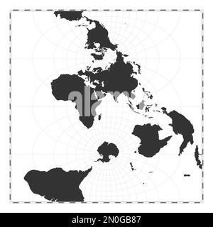 Vector-Weltkarte. Transversale sphärische Mercatorprojektion. Geografische Karte mit Breiten- und Längengraden. Zentriert auf 60deg W Länge Stock Vektor