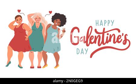 Happy Galentines Day Banner Flache Cartoon Handgezeichnete Vorlagen Illustration Stock Vektor