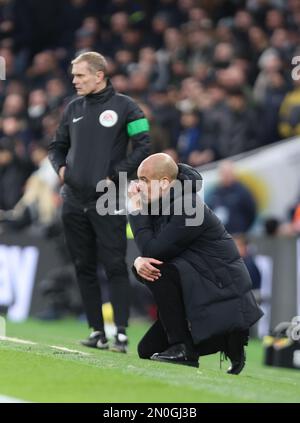 London, Großbritannien. 05. Februar 2023. Manchester City Manager Pep Guardiola während des Fußballspiels der englischen Premier League zwischen Tottenham Hotspur und Manchester City im Tottenham Hotspur Stadium in London, Großbritannien, 05. Februar 2023. Kredit: Action Foto Sport/Alamy Live News Stockfoto