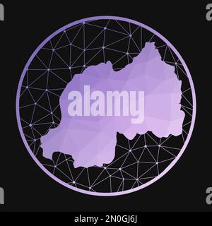 Ruanda-Symbol. Polygonale Vektorkarte des Landes. Ruandas Ikone im geometrischen Stil. Die Landkarte mit violettem, niedrigem mehrfarbigen Verlauf auf dunklem Hintergrund. Stock Vektor