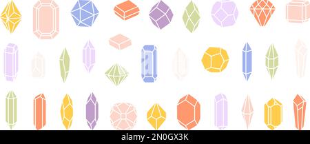 Diamanten-Ikonen, farbenfroher Diamant, Edelstein. Dekorative Brilliants, Pastellfarben Edelsteine Kollektion. Schmuckelemente, isolierte magische Vektorsteine Stock Vektor