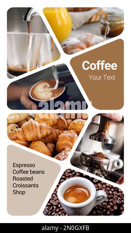 Café Concept Photo Collage. Kann als optischer Ständer, Display, Broschüren, Flyer verwendet werden Stockfoto