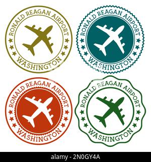 Ronald Reagan Flughafen Washington. Logo des Flughafens Washington. Flache Stempel in der Materialfarbpalette. Vektordarstellung. Stock Vektor
