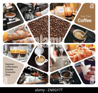 Café Concept Photo Collage. Kann als optischer Ständer, Display, Broschüren, Flyer verwendet werden Stockfoto