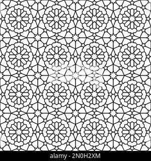 Geometrisches einfarbiges nahtloses arabisches Muster. Islamischer orientalischer Stil. Geschenkpapier. Sammelalbum-Papier. Schwarzweiß-Vektordarstellung. Marokkanisch Stock Vektor