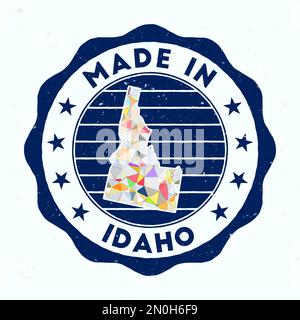 Hergestellt In Idaho. US-Staatsstempel. Idaho-Siegel mit Randform. Vintage-Abzeichen mit kreisförmigem Text und Sternen. Vektordarstellung. Stock Vektor