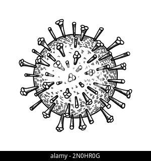 Influenza-Virus auf weißem Hintergrund isoliert. Handgezeichnete, realistische, wissenschaftlich fundierte Vektordarstellung im Skizzenstil Stock Vektor