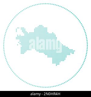 Digitales Badge Turkmenistan. Gepunktete Karte von Turkmenistan in einem Kreis. Techniksymbol des Landes mit abgestuften Punkten. Stock Vektor
