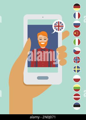 Flachvektordarstellung des Konzepts des Online-Sprachlernens Stock Vektor