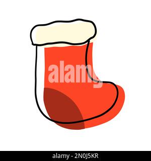 Weihnachtssocke im flachen Cartoon-Stil. Vektordarstellung isoliert auf weißem Hintergrund. Stock Vektor