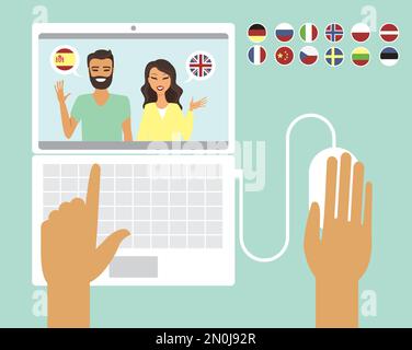 Flachvektordarstellung des Konzepts des Online-Sprachlernens Stock Vektor