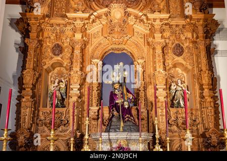 Bild des Heiligen Christus der drei Wasserfälle, aus dem 16. Jahrhundert, in der Capilla de los Marineros (Kapelle der Seeleute) in Triana, Sevilla, A. Stockfoto